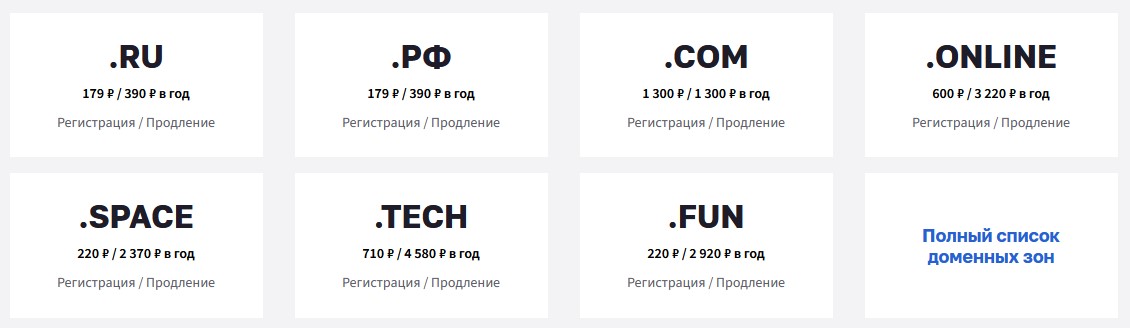 Цена на регистрацию доменов на beget.com