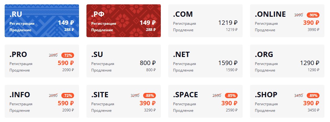 Цены на регистрацию домено в СпринтХост